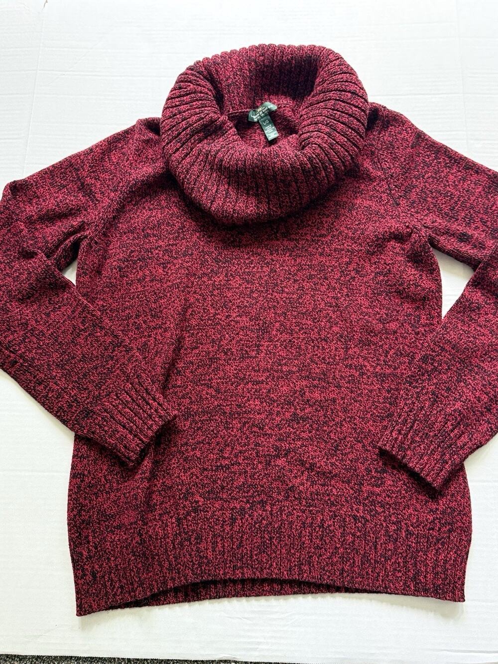Lauren Ralph Lauren Red Marled Cowl Turtleneck Sweater Sz L Knit